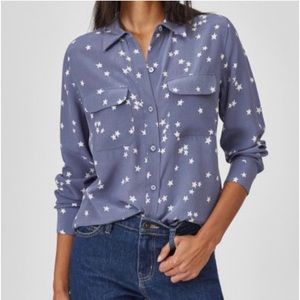 Equipment Femme 100% Silk Star Print Long Sleeves Button Down Blouse